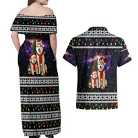 Siberian Husky Show Up Xmas Christmas Couples Matching Off Shoulder Maxi Dress and Hawaiian Shirt Xmas Holiday Patterns - Wonder Print Shop