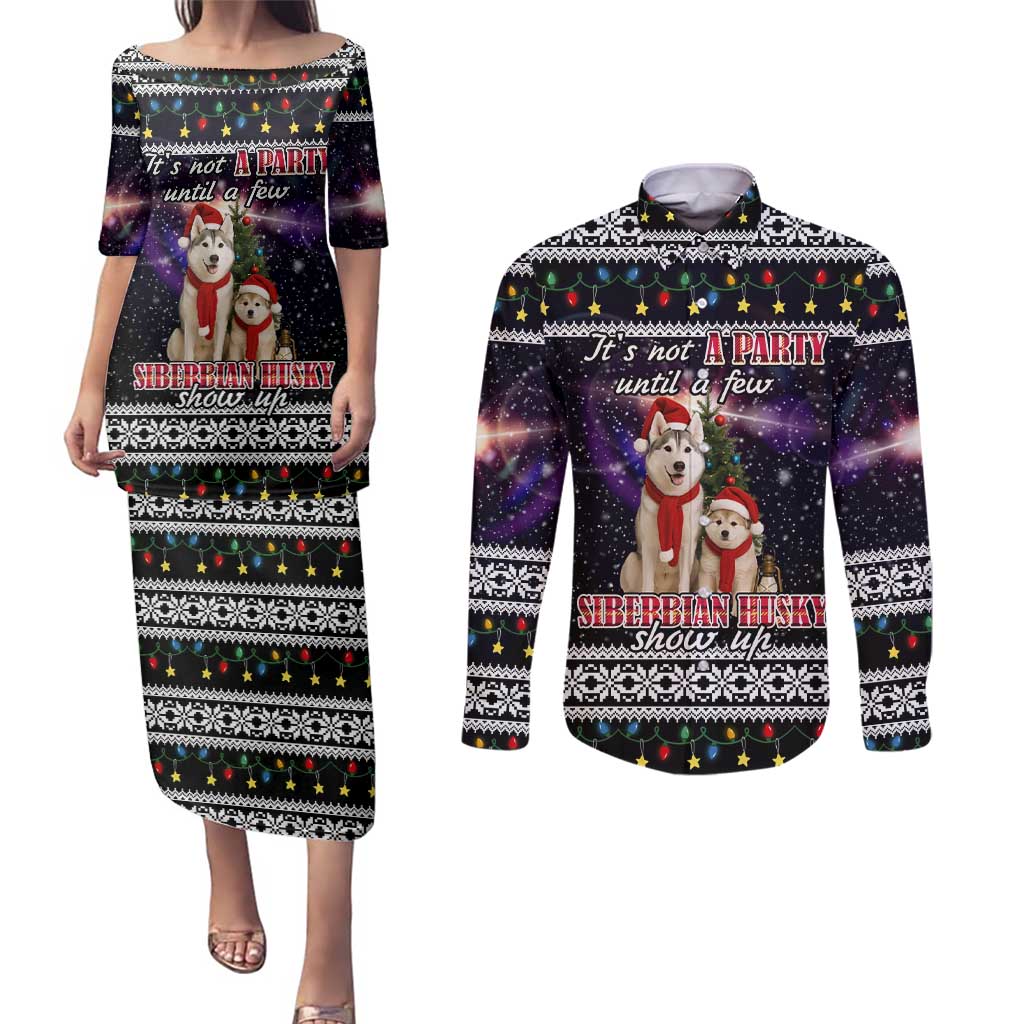 Siberian Husky Show Up Xmas Christmas Couples Matching Puletasi and Long Sleeve Button Shirt Xmas Holiday Patterns - Wonder Print Shop