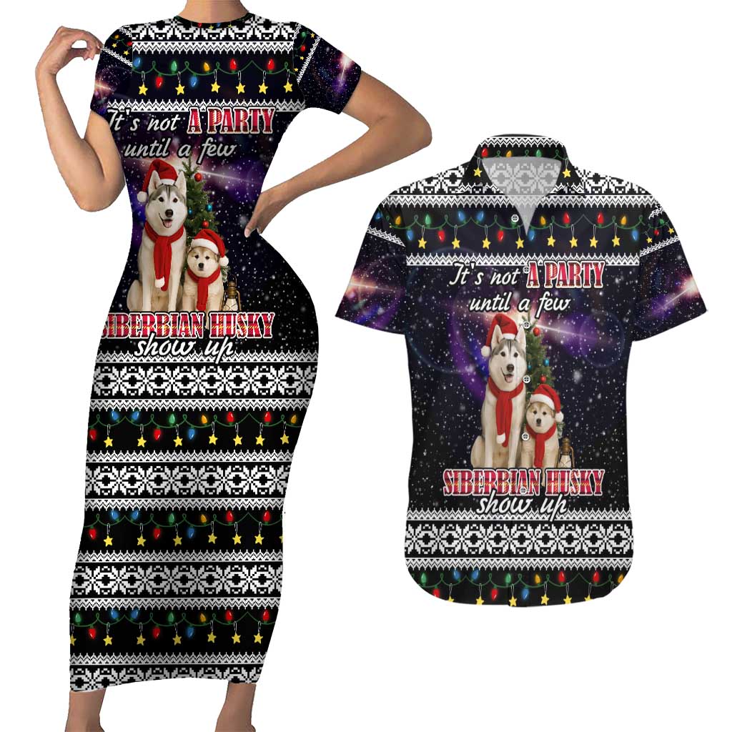 Siberian Husky Show Up Xmas Christmas Couples Matching Short Sleeve Bodycon Dress and Hawaiian Shirt Xmas Holiday Patterns - Wonder Print Shop