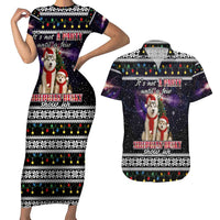 Siberian Husky Show Up Xmas Christmas Couples Matching Short Sleeve Bodycon Dress and Hawaiian Shirt Xmas Holiday Patterns - Wonder Print Shop