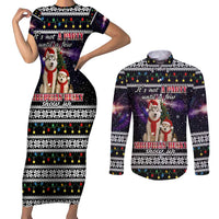 Siberian Husky Show Up Xmas Christmas Couples Matching Short Sleeve Bodycon Dress and Long Sleeve Button Shirt Xmas Holiday Patterns - Wonder Print Shop