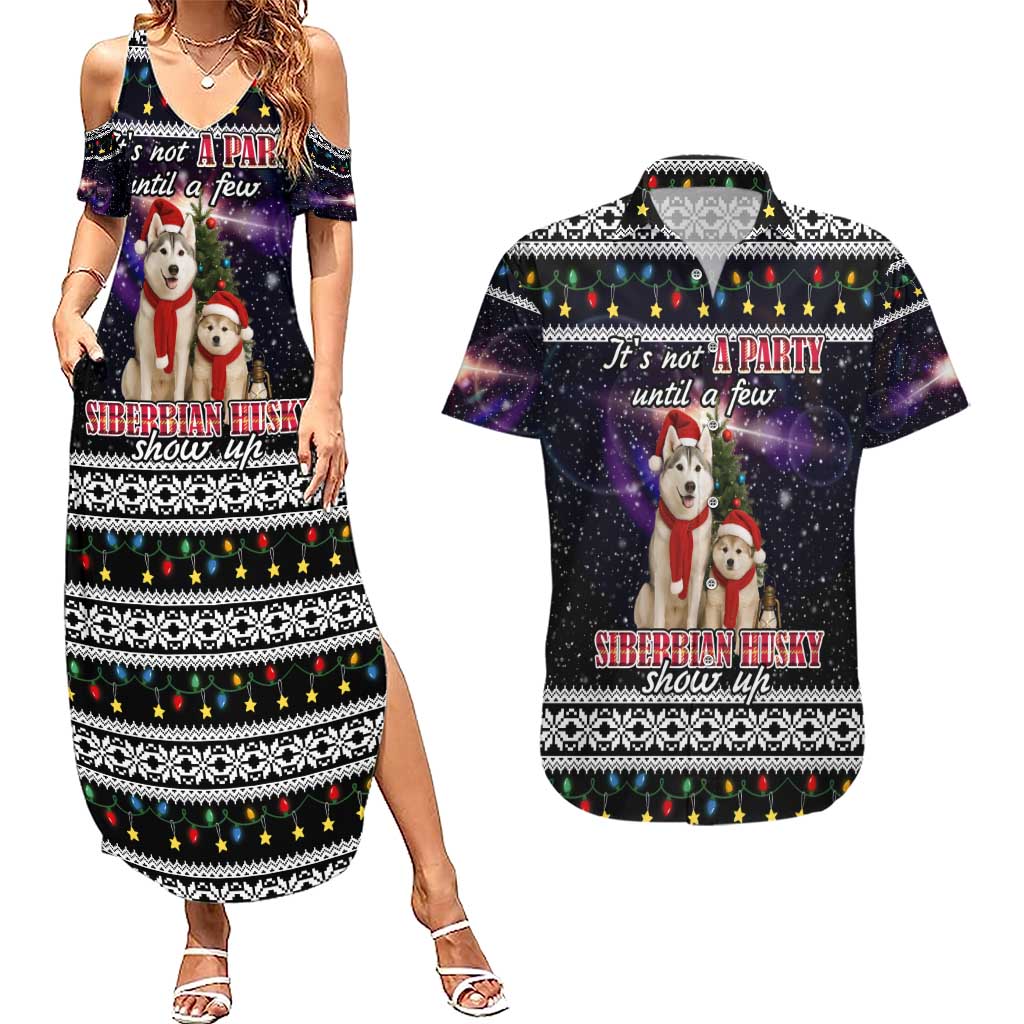 Siberian Husky Show Up Xmas Christmas Couples Matching Summer Maxi Dress and Hawaiian Shirt Xmas Holiday Patterns - Wonder Print Shop