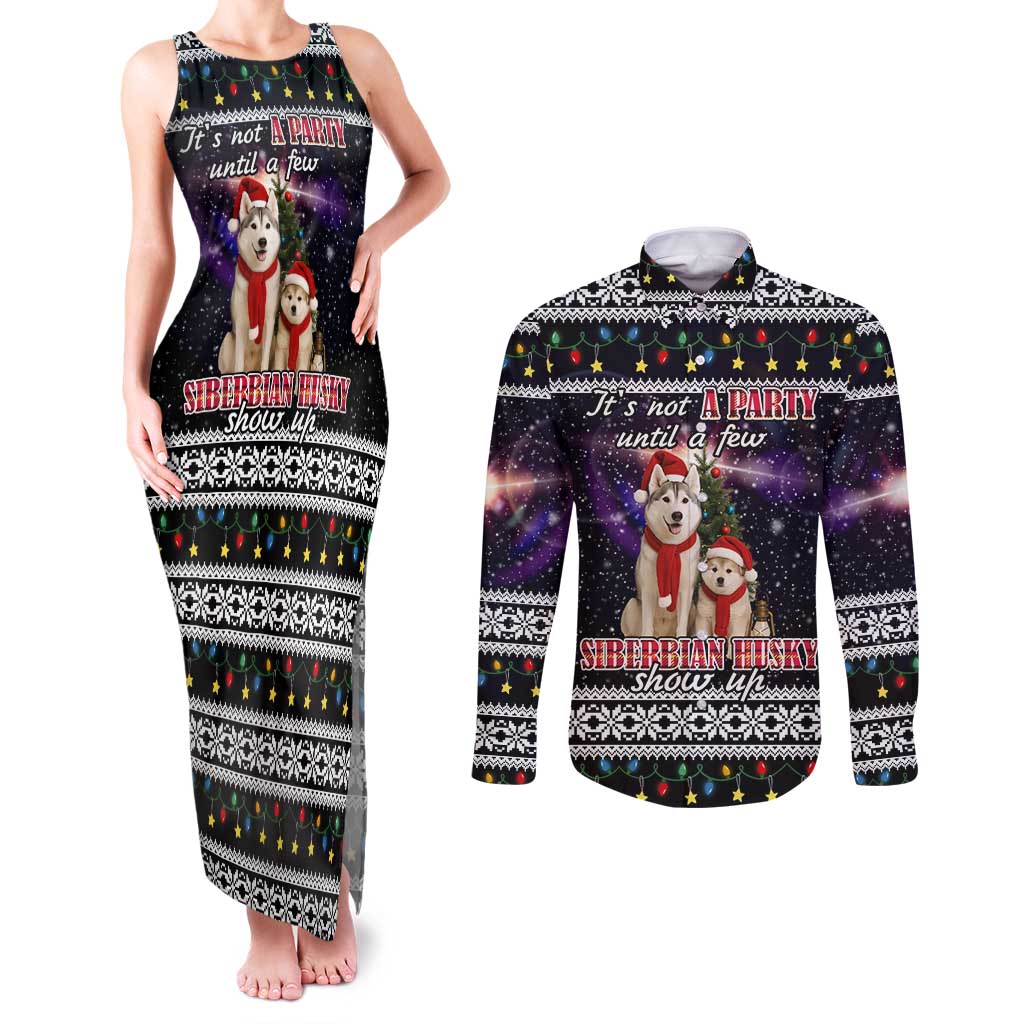 Siberian Husky Show Up Xmas Christmas Couples Matching Tank Maxi Dress and Long Sleeve Button Shirt Xmas Holiday Patterns - Wonder Print Shop
