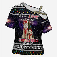 Siberian Husky Show Up Xmas Christmas Cross Shoulder Shirt Xmas Holiday Patterns - Wonder Print Shop