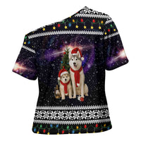 Siberian Husky Show Up Xmas Christmas Cross Shoulder Shirt Xmas Holiday Patterns - Wonder Print Shop
