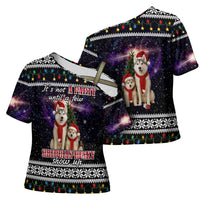 Siberian Husky Show Up Xmas Christmas Cross Shoulder Shirt Xmas Holiday Patterns - Wonder Print Shop