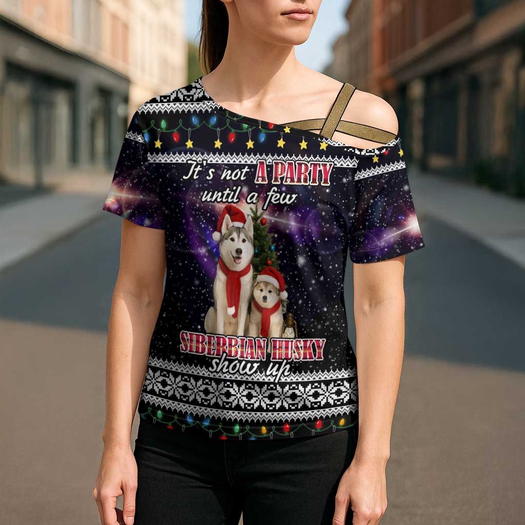 Siberian Husky Show Up Xmas Christmas Cross Shoulder Shirt Xmas Holiday Patterns - Wonder Print Shop