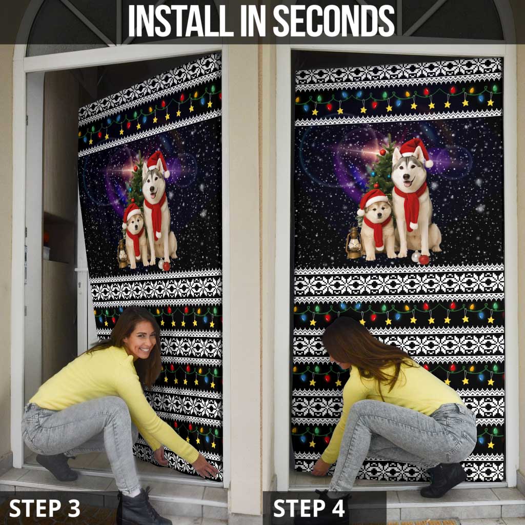 Siberian Husky Show Up Xmas Christmas Door Cover Xmas Holiday Patterns - Wonder Print Shop