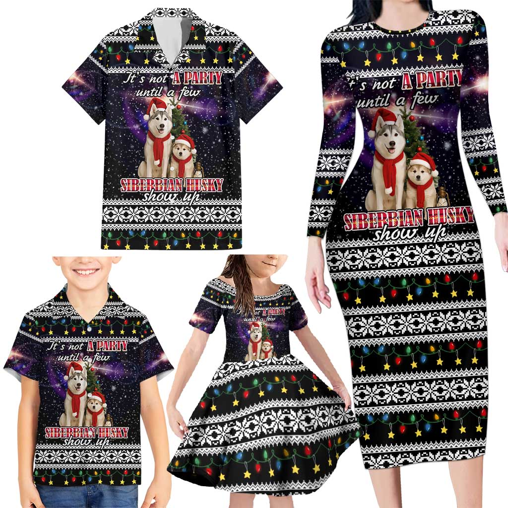 Siberian Husky Show Up Xmas Christmas Family Matching Long Sleeve Bodycon Dress and Hawaiian Shirt Xmas Holiday Patterns - Wonder Print Shop