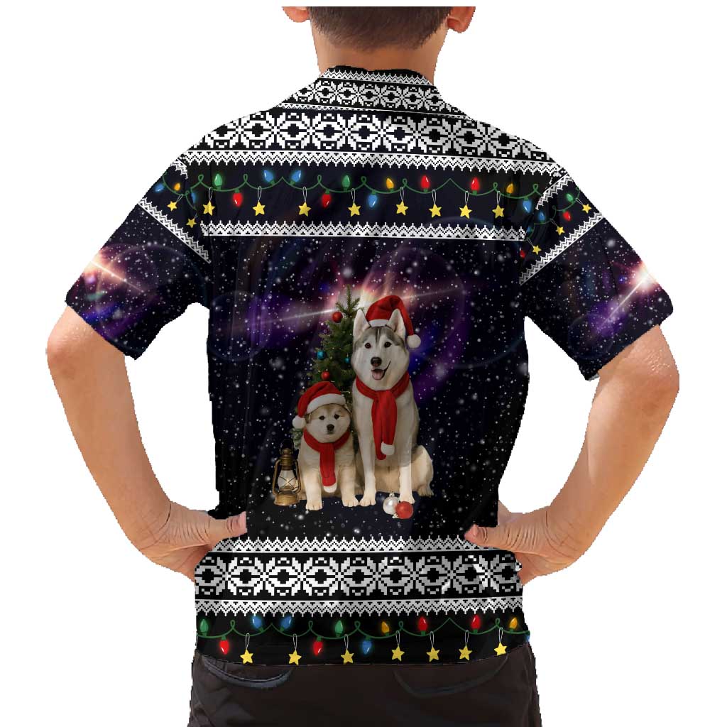 Siberian Husky Show Up Xmas Christmas Family Matching Mermaid Dress and Hawaiian Shirt Xmas Holiday Patterns - Wonder Print Shop