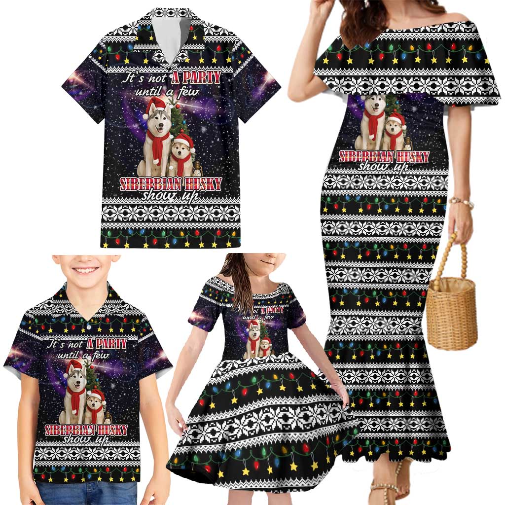 Siberian Husky Show Up Xmas Christmas Family Matching Mermaid Dress and Hawaiian Shirt Xmas Holiday Patterns - Wonder Print Shop