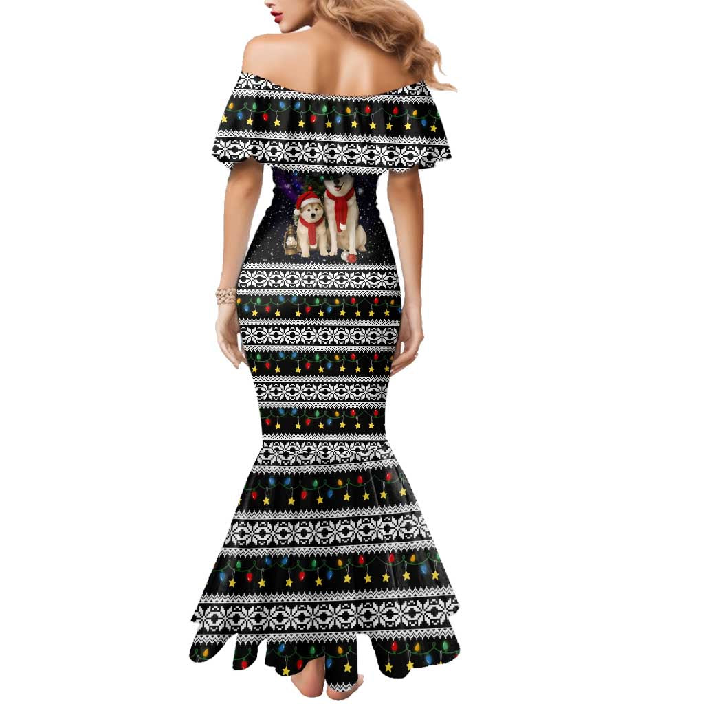 Siberian Husky Show Up Xmas Christmas Family Matching Mermaid Dress and Hawaiian Shirt Xmas Holiday Patterns - Wonder Print Shop