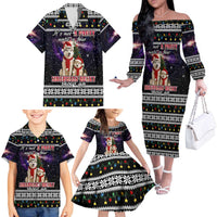 Siberian Husky Show Up Xmas Christmas Family Matching Off The Shoulder Long Sleeve Dress and Hawaiian Shirt Xmas Holiday Patterns - Wonder Print Shop