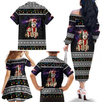 Siberian Husky Show Up Xmas Christmas Family Matching Off The Shoulder Long Sleeve Dress and Hawaiian Shirt Xmas Holiday Patterns - Wonder Print Shop