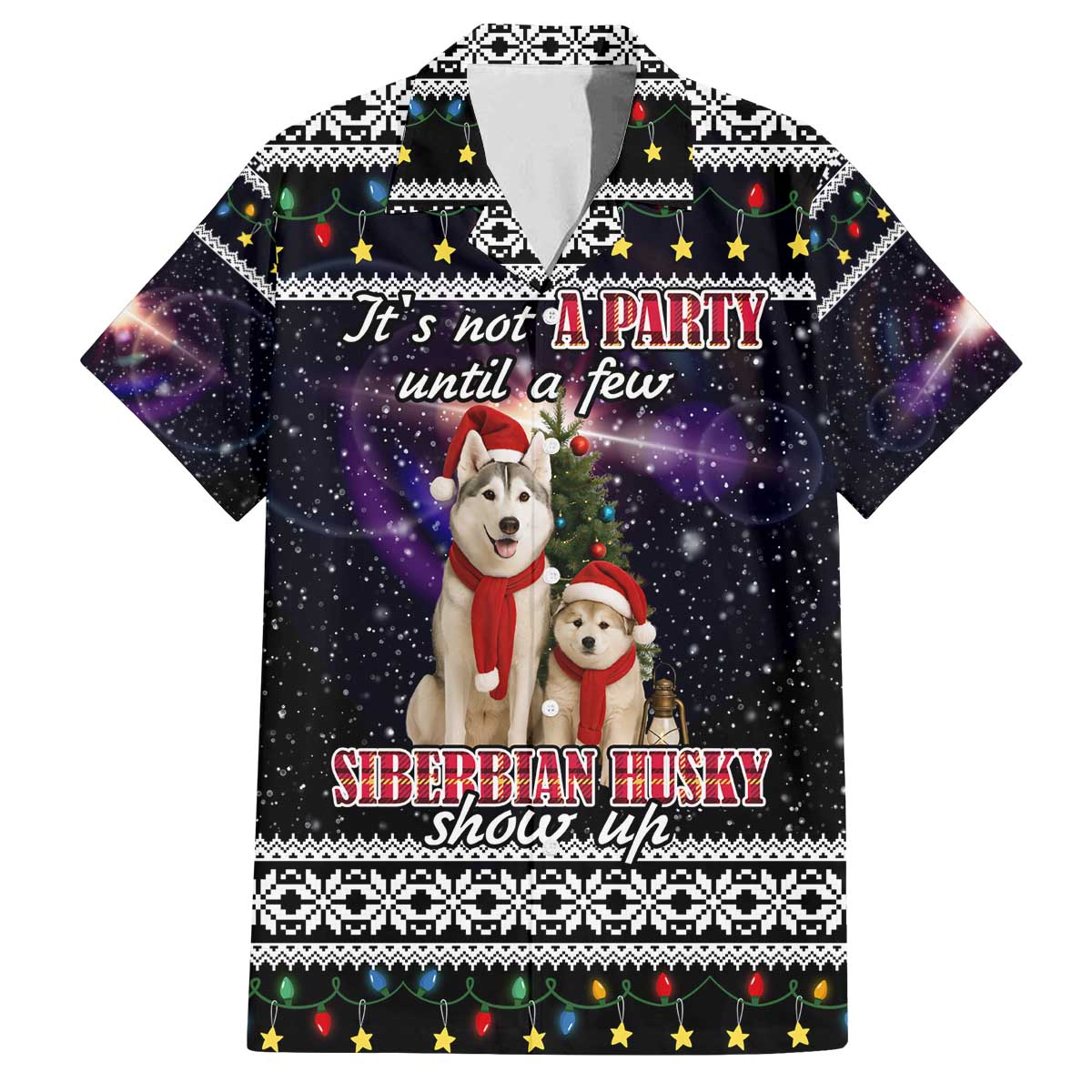 Siberian Husky Show Up Xmas Christmas Family Matching Off The Shoulder Long Sleeve Dress and Hawaiian Shirt Xmas Holiday Patterns - Wonder Print Shop