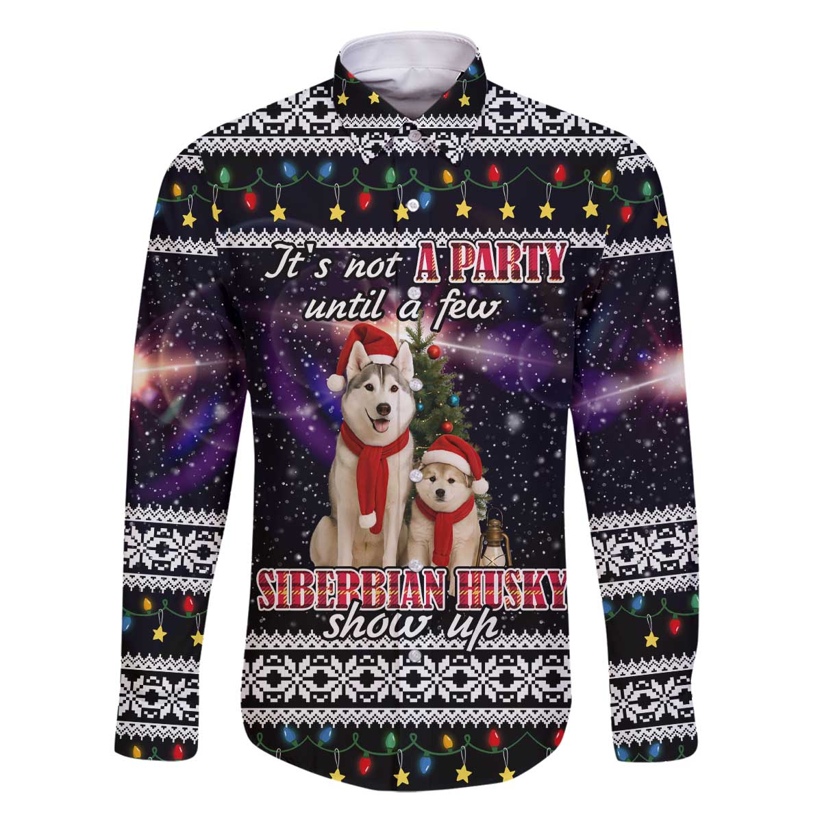 Siberian Husky Show Up Xmas Christmas Family Matching Off The Shoulder Long Sleeve Dress and Hawaiian Shirt Xmas Holiday Patterns - Wonder Print Shop