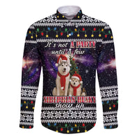 Siberian Husky Show Up Xmas Christmas Family Matching Off The Shoulder Long Sleeve Dress and Hawaiian Shirt Xmas Holiday Patterns - Wonder Print Shop