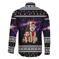 Siberian Husky Show Up Xmas Christmas Family Matching Off The Shoulder Long Sleeve Dress and Hawaiian Shirt Xmas Holiday Patterns - Wonder Print Shop