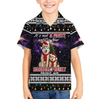 Siberian Husky Show Up Xmas Christmas Family Matching Off The Shoulder Long Sleeve Dress and Hawaiian Shirt Xmas Holiday Patterns - Wonder Print Shop