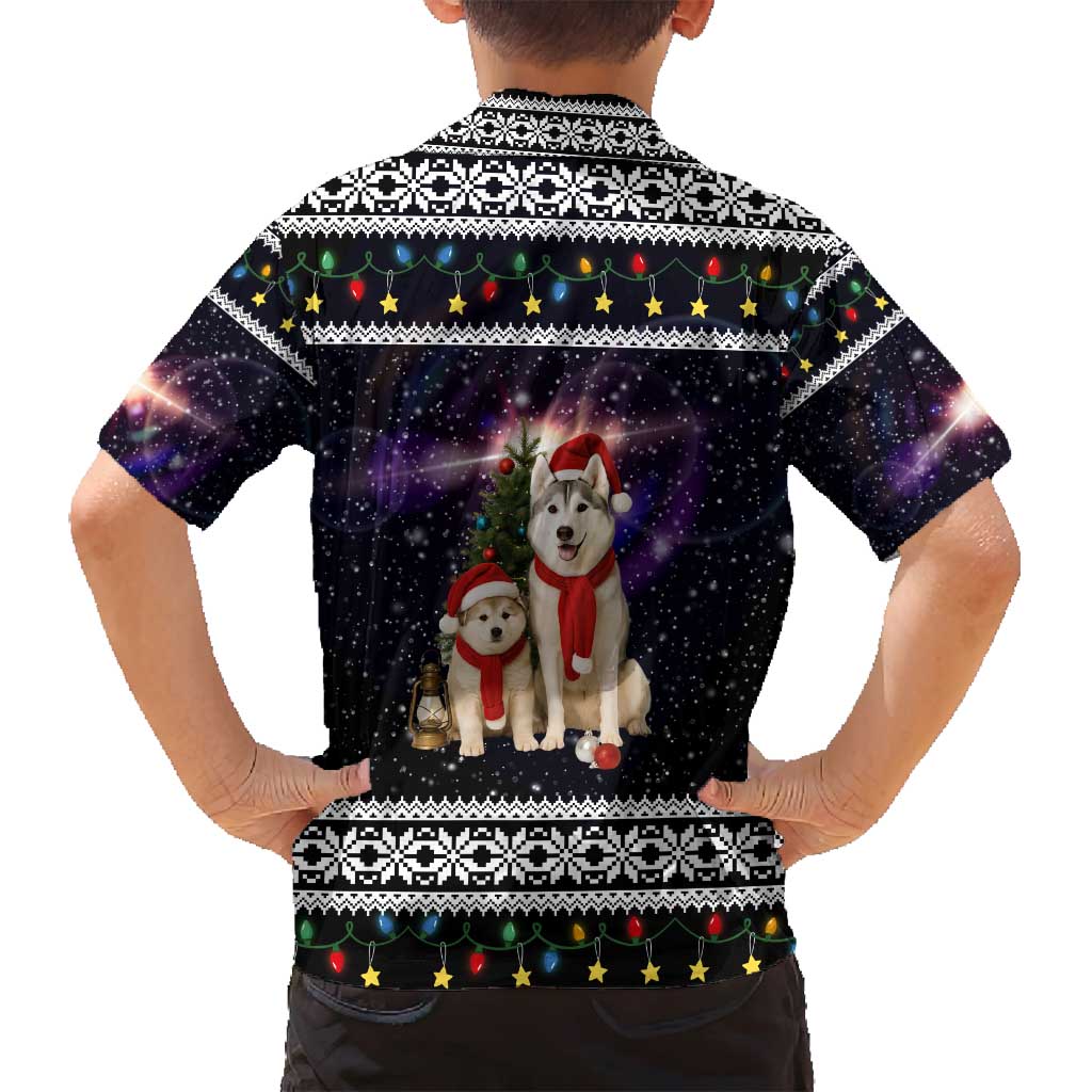 Siberian Husky Show Up Xmas Christmas Family Matching Off Shoulder Maxi Dress and Hawaiian Shirt Xmas Holiday Patterns - Wonder Print Shop