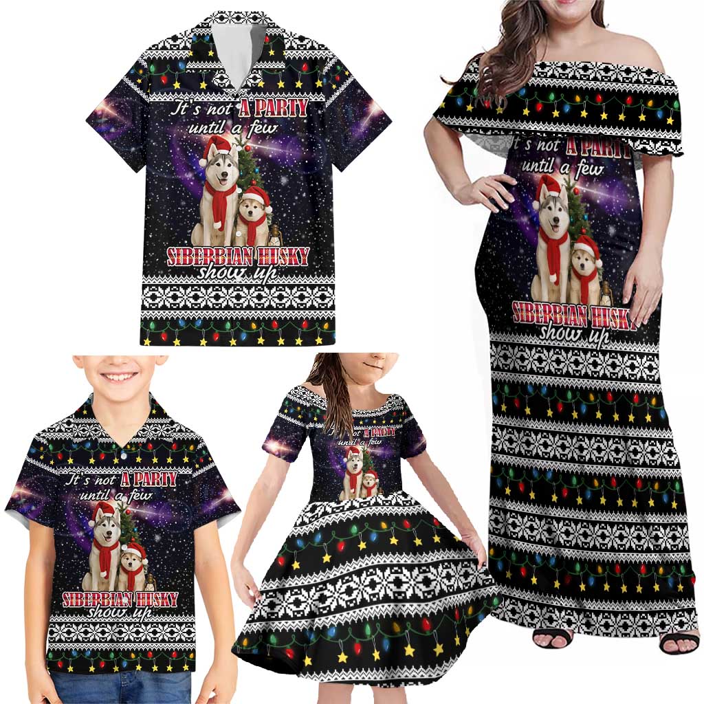 Siberian Husky Show Up Xmas Christmas Family Matching Off Shoulder Maxi Dress and Hawaiian Shirt Xmas Holiday Patterns - Wonder Print Shop