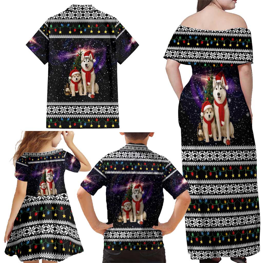 Siberian Husky Show Up Xmas Christmas Family Matching Off Shoulder Maxi Dress and Hawaiian Shirt Xmas Holiday Patterns - Wonder Print Shop