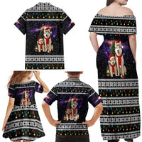 Siberian Husky Show Up Xmas Christmas Family Matching Off Shoulder Maxi Dress and Hawaiian Shirt Xmas Holiday Patterns - Wonder Print Shop