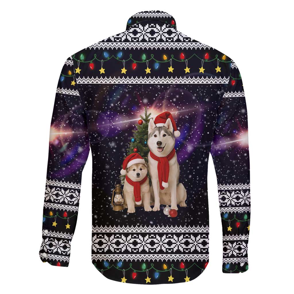 Siberian Husky Show Up Xmas Christmas Family Matching Off Shoulder Maxi Dress and Hawaiian Shirt Xmas Holiday Patterns - Wonder Print Shop