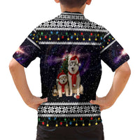 Siberian Husky Show Up Xmas Christmas Family Matching Off Shoulder Short Dress and Hawaiian Shirt Xmas Holiday Patterns - Wonder Print Shop