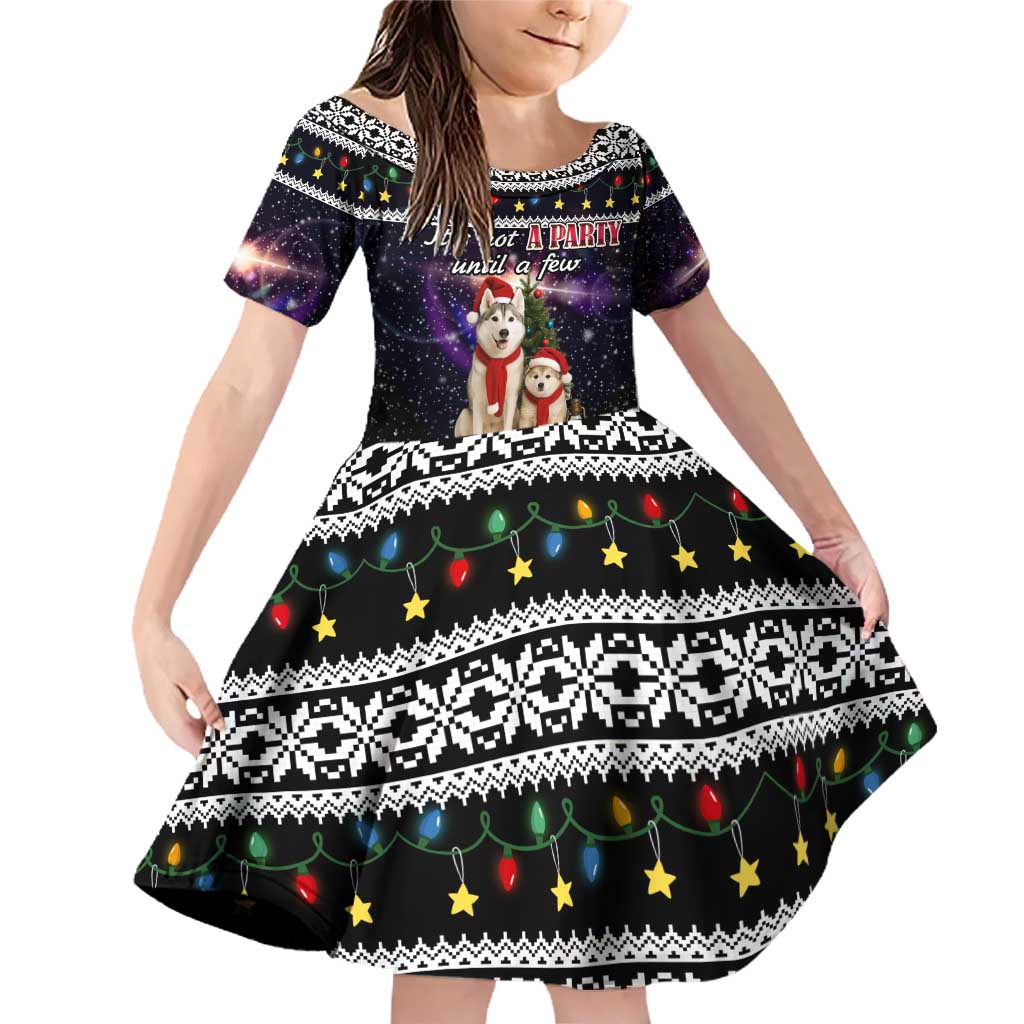 Siberian Husky Show Up Xmas Christmas Family Matching Off Shoulder Short Dress and Hawaiian Shirt Xmas Holiday Patterns - Wonder Print Shop