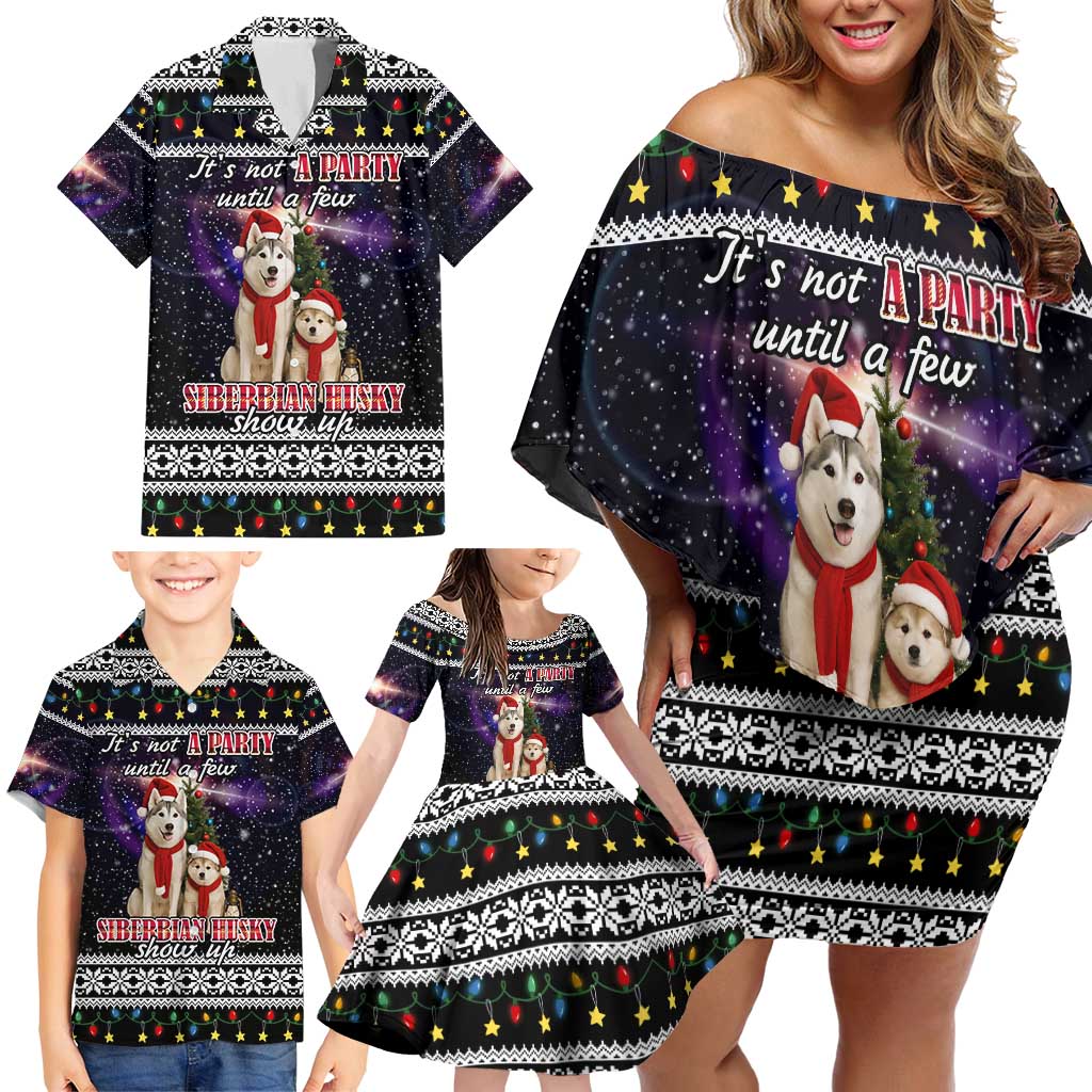 Siberian Husky Show Up Xmas Christmas Family Matching Off Shoulder Short Dress and Hawaiian Shirt Xmas Holiday Patterns - Wonder Print Shop