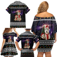 Siberian Husky Show Up Xmas Christmas Family Matching Off Shoulder Short Dress and Hawaiian Shirt Xmas Holiday Patterns - Wonder Print Shop
