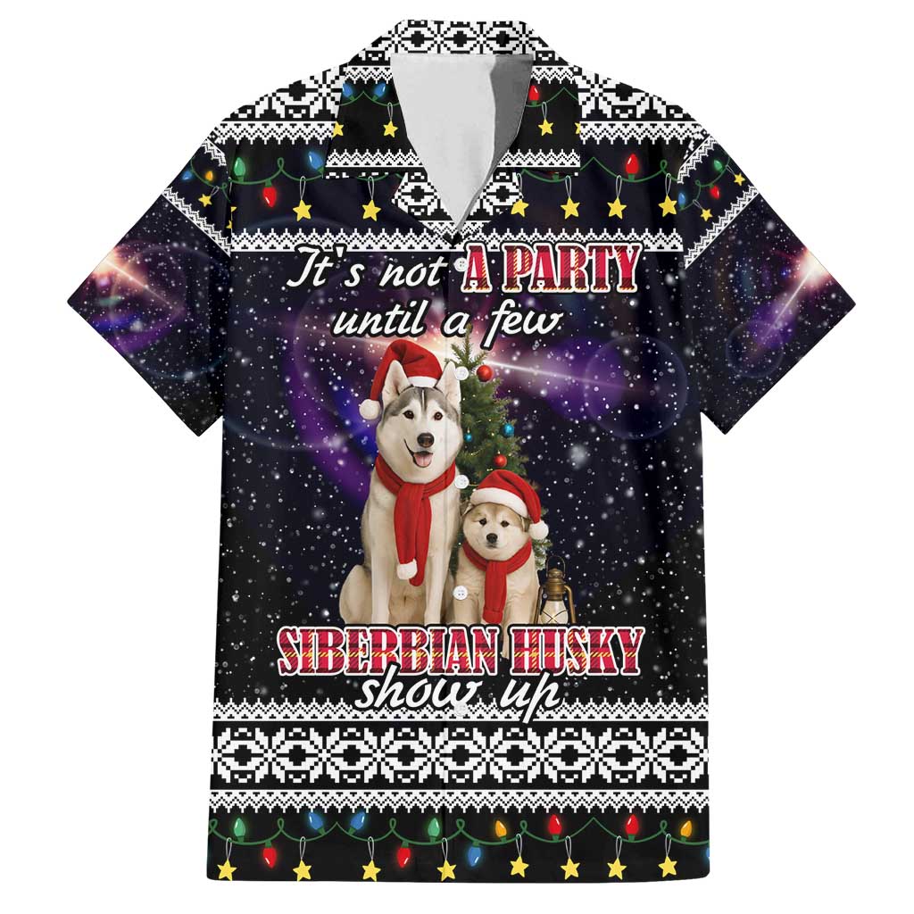 Siberian Husky Show Up Xmas Christmas Family Matching Off Shoulder Short Dress and Hawaiian Shirt Xmas Holiday Patterns - Wonder Print Shop