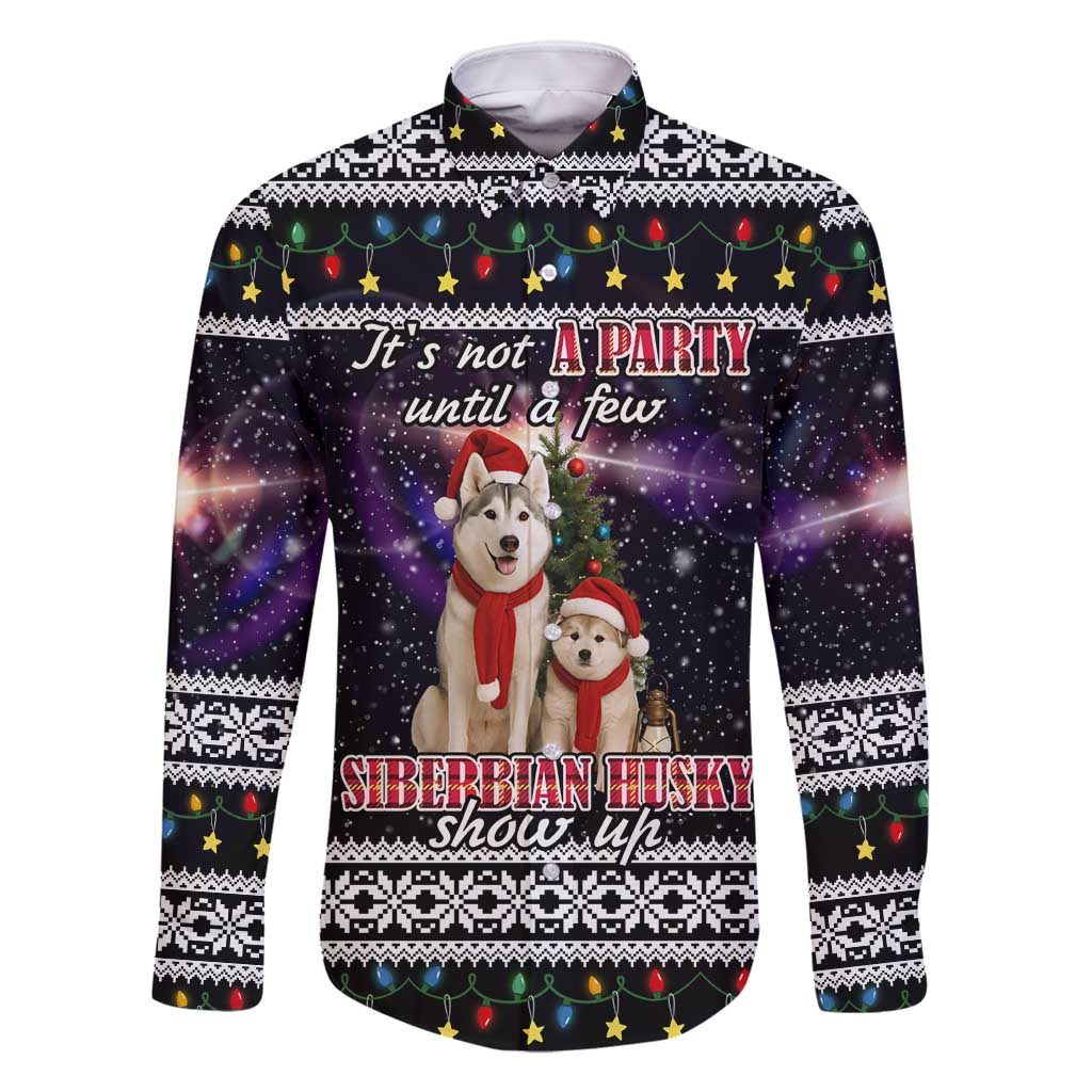Siberian Husky Show Up Xmas Christmas Family Matching Off Shoulder Short Dress and Hawaiian Shirt Xmas Holiday Patterns - Wonder Print Shop