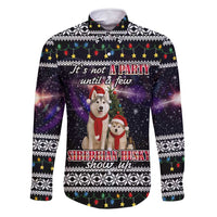 Siberian Husky Show Up Xmas Christmas Family Matching Off Shoulder Short Dress and Hawaiian Shirt Xmas Holiday Patterns - Wonder Print Shop