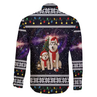 Siberian Husky Show Up Xmas Christmas Family Matching Off Shoulder Short Dress and Hawaiian Shirt Xmas Holiday Patterns - Wonder Print Shop