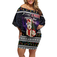 Siberian Husky Show Up Xmas Christmas Family Matching Off Shoulder Short Dress and Hawaiian Shirt Xmas Holiday Patterns - Wonder Print Shop