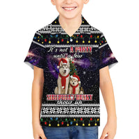 Siberian Husky Show Up Xmas Christmas Family Matching Off Shoulder Short Dress and Hawaiian Shirt Xmas Holiday Patterns - Wonder Print Shop