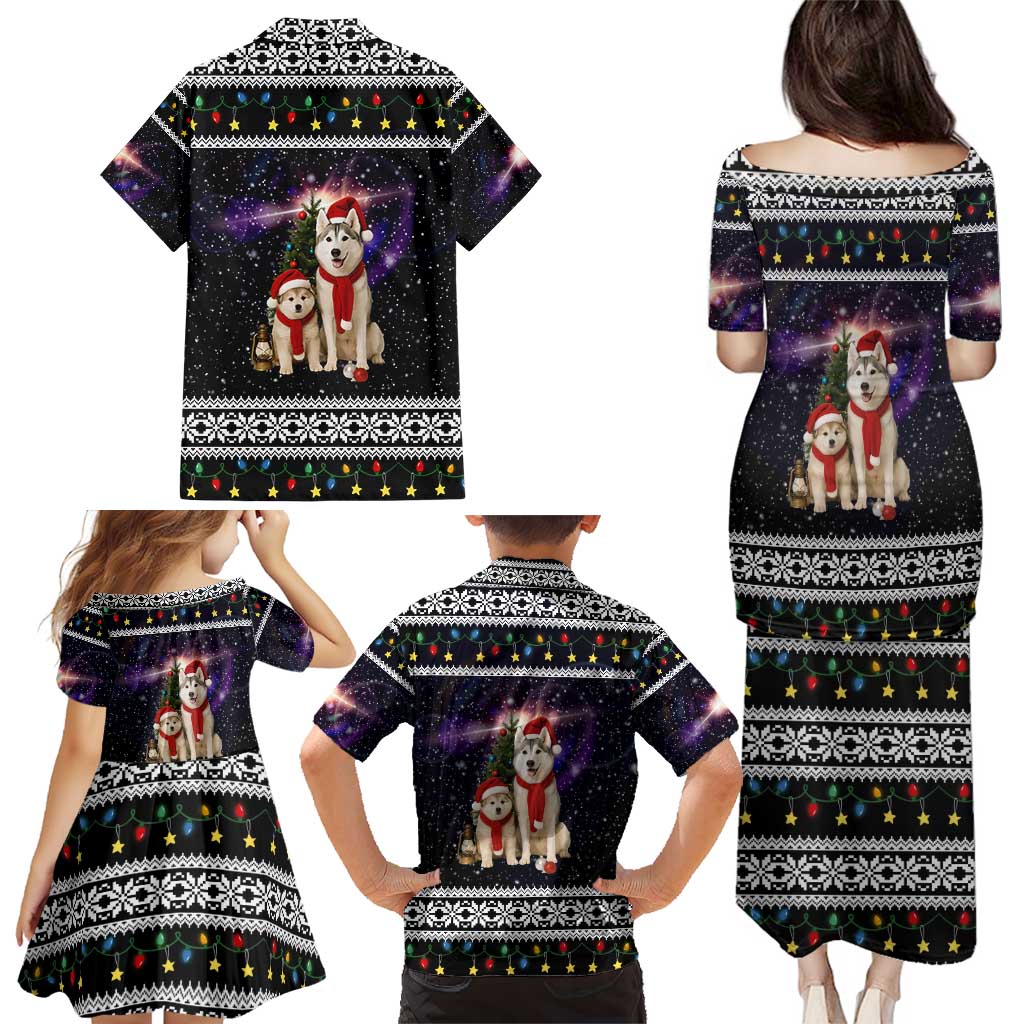 Siberian Husky Show Up Xmas Christmas Family Matching Puletasi and Hawaiian Shirt Xmas Holiday Patterns - Wonder Print Shop