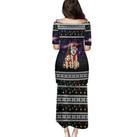 Siberian Husky Show Up Xmas Christmas Family Matching Puletasi and Hawaiian Shirt Xmas Holiday Patterns - Wonder Print Shop