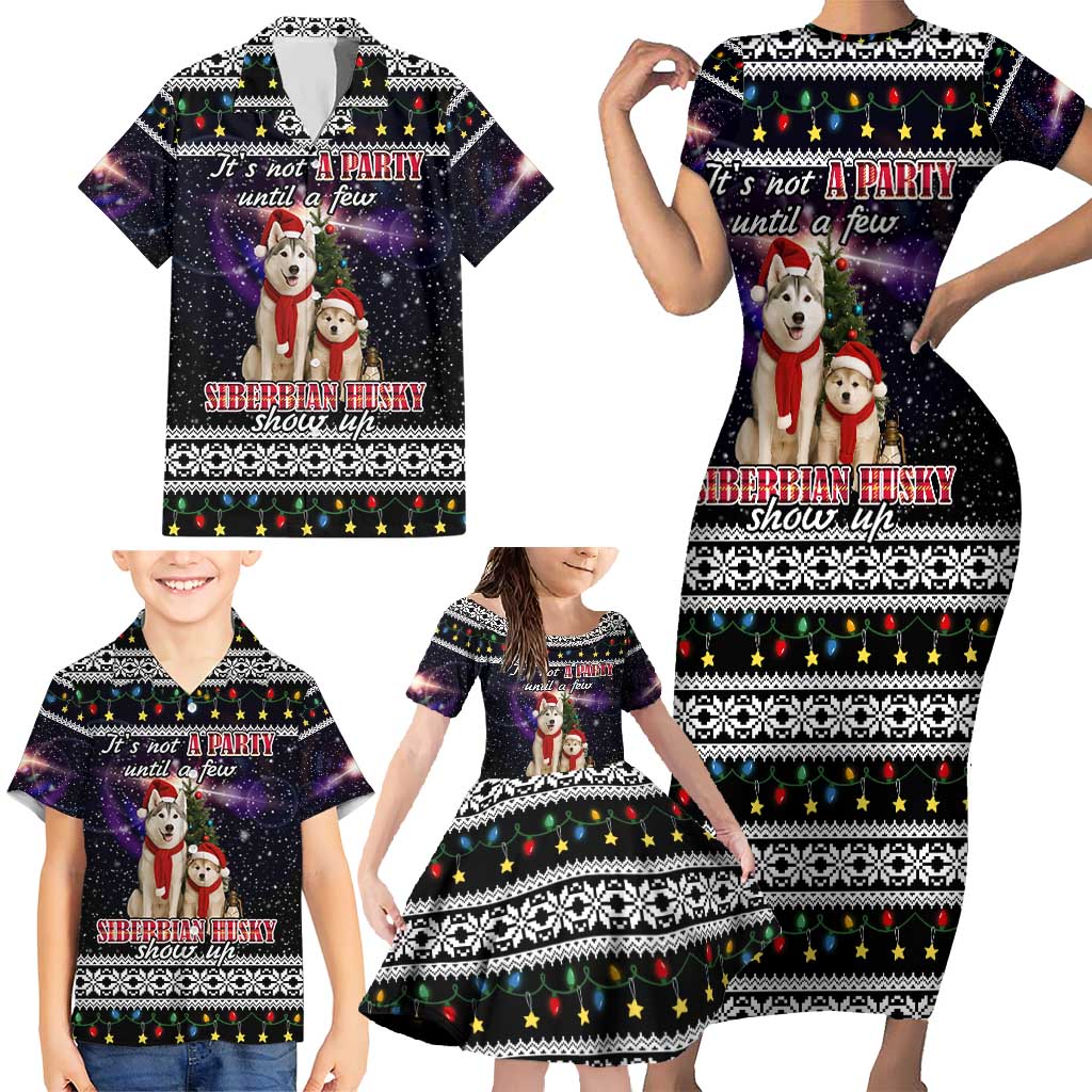 Siberian Husky Show Up Xmas Christmas Family Matching Short Sleeve Bodycon Dress and Hawaiian Shirt Xmas Holiday Patterns - Wonder Print Shop