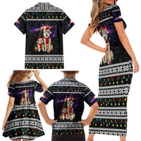 Siberian Husky Show Up Xmas Christmas Family Matching Short Sleeve Bodycon Dress and Hawaiian Shirt Xmas Holiday Patterns - Wonder Print Shop