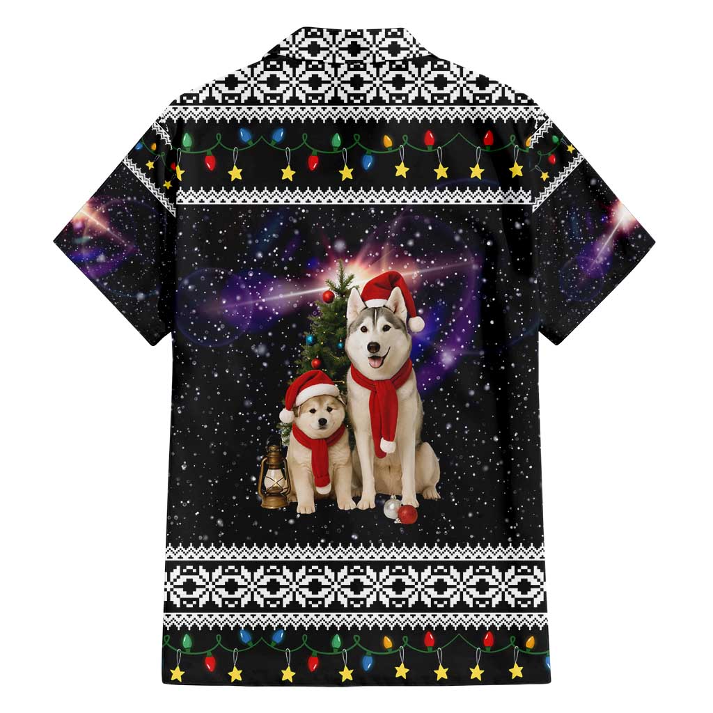 Siberian Husky Show Up Xmas Christmas Family Matching Short Sleeve Bodycon Dress and Hawaiian Shirt Xmas Holiday Patterns - Wonder Print Shop