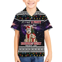 Siberian Husky Show Up Xmas Christmas Family Matching Short Sleeve Bodycon Dress and Hawaiian Shirt Xmas Holiday Patterns - Wonder Print Shop