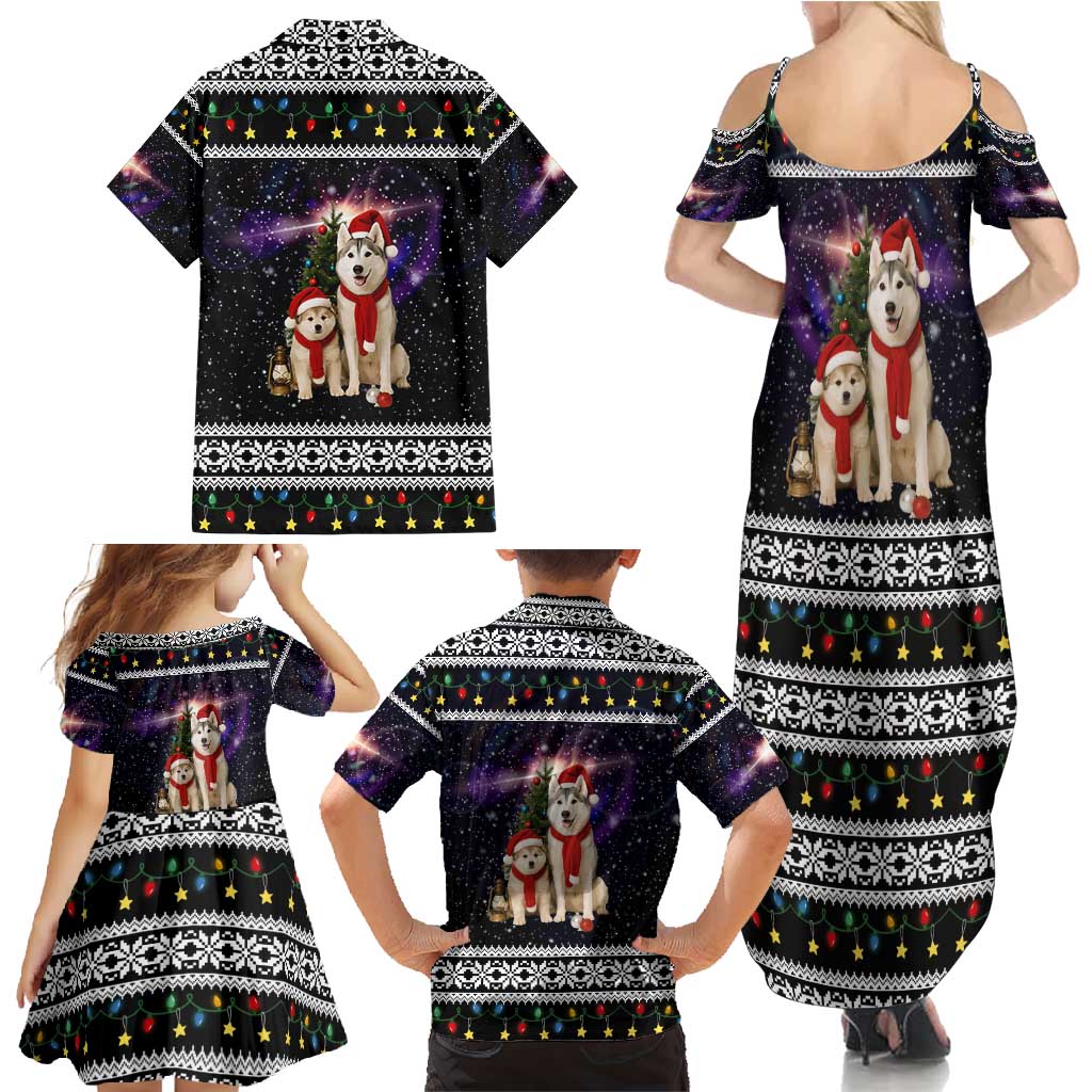 Siberian Husky Show Up Xmas Christmas Family Matching Summer Maxi Dress and Hawaiian Shirt Xmas Holiday Patterns - Wonder Print Shop