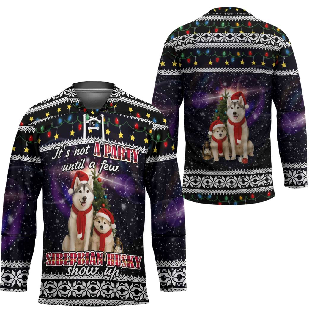Siberian Husky Show Up Xmas Christmas Hockey Jersey Xmas Holiday Patterns - Wonder Print Shop
