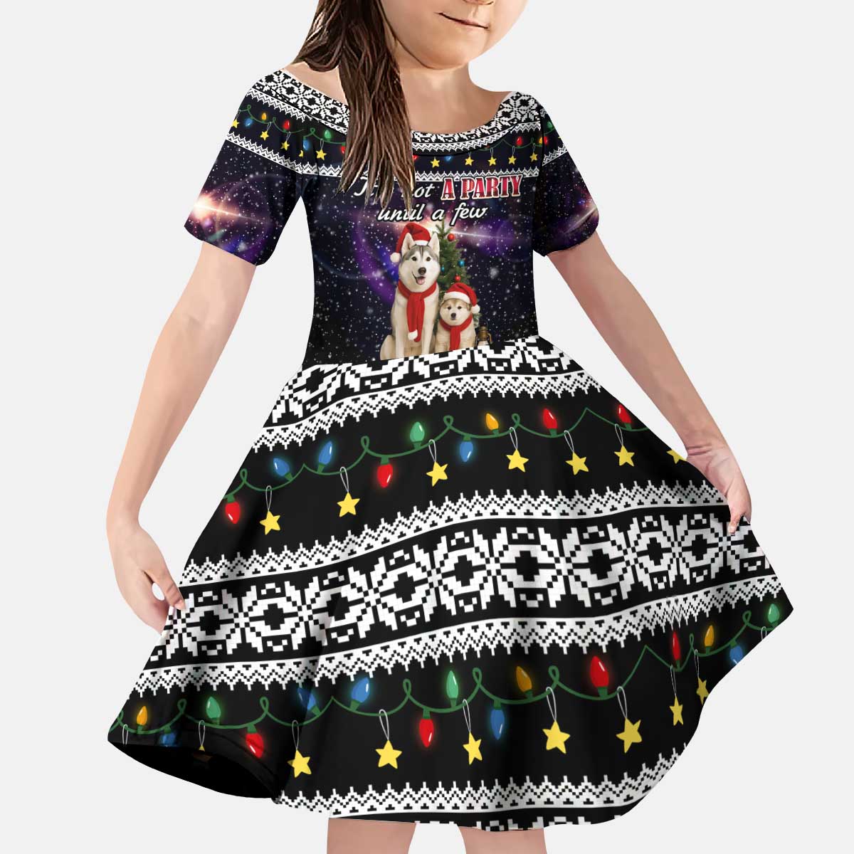 Siberian Husky Show Up Xmas Christmas Kid Short Sleeve Dress Xmas Holiday Patterns - Wonder Print Shop