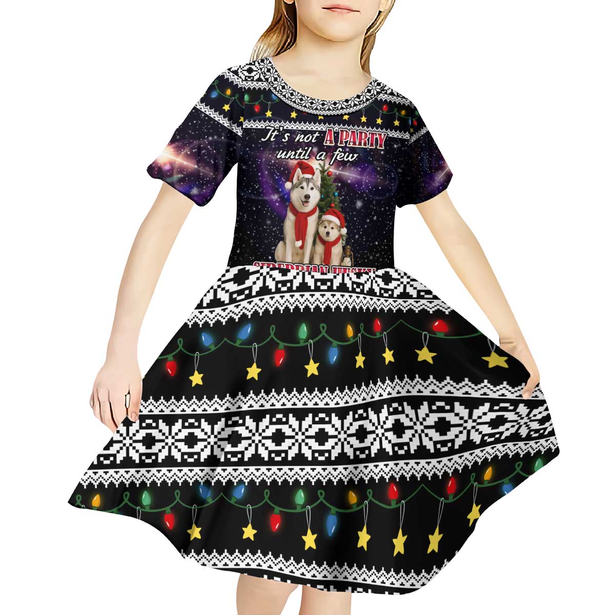 Siberian Husky Show Up Xmas Christmas Kid Short Sleeve Dress Xmas Holiday Patterns - Wonder Print Shop
