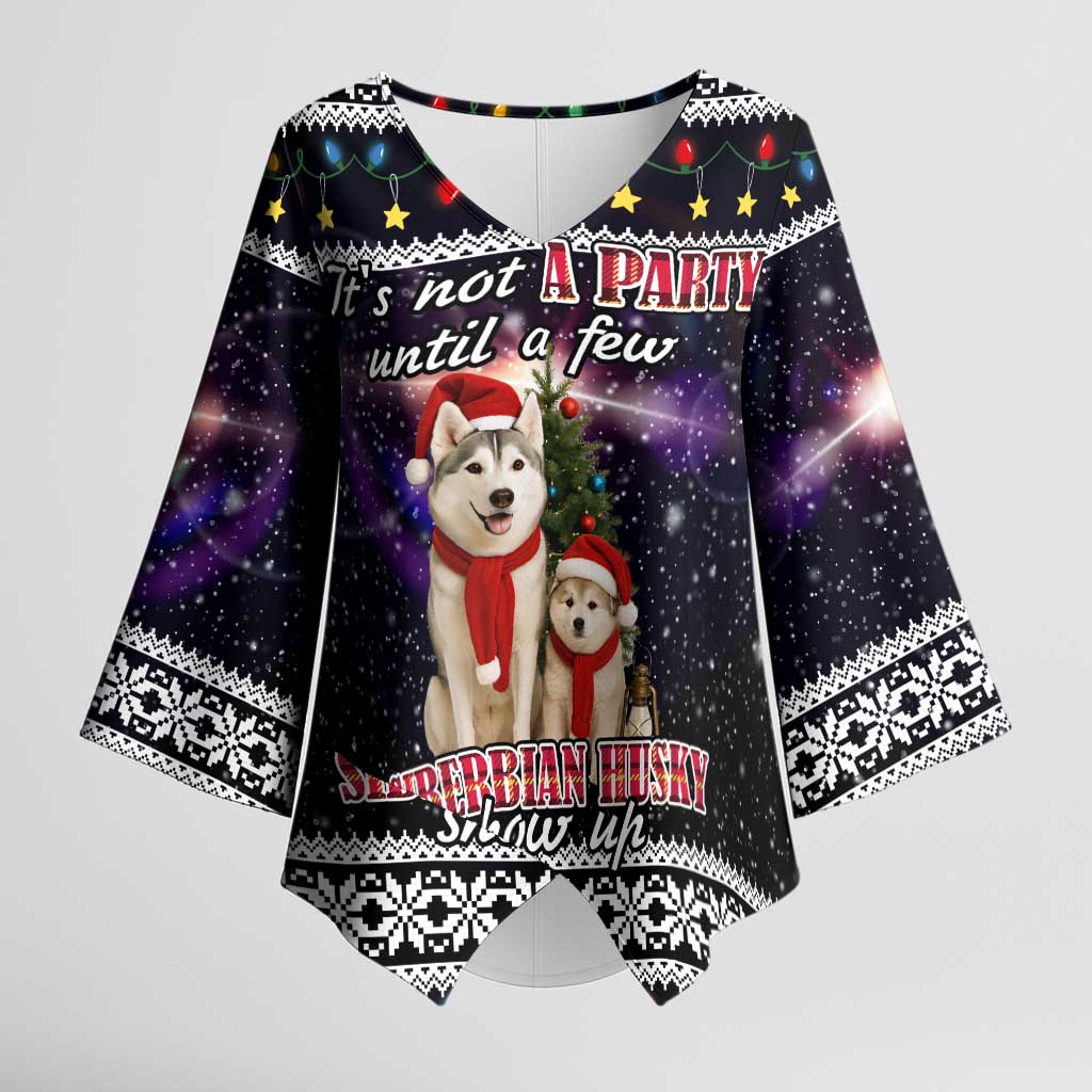Siberian Husky Show Up Xmas Christmas Kimono Sleeve Blouse Xmas Holiday Patterns - Wonder Print Shop