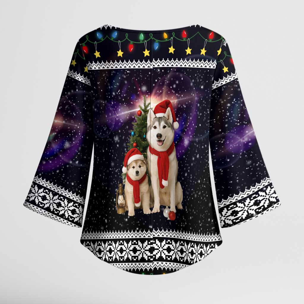 Siberian Husky Show Up Xmas Christmas Kimono Sleeve Blouse Xmas Holiday Patterns - Wonder Print Shop